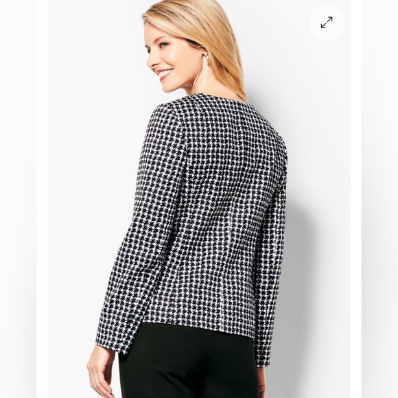 Talbots Black White Houndstooth Jacquard Suiting Jacket 10 Classic Work Chic - Picture 2 of 13